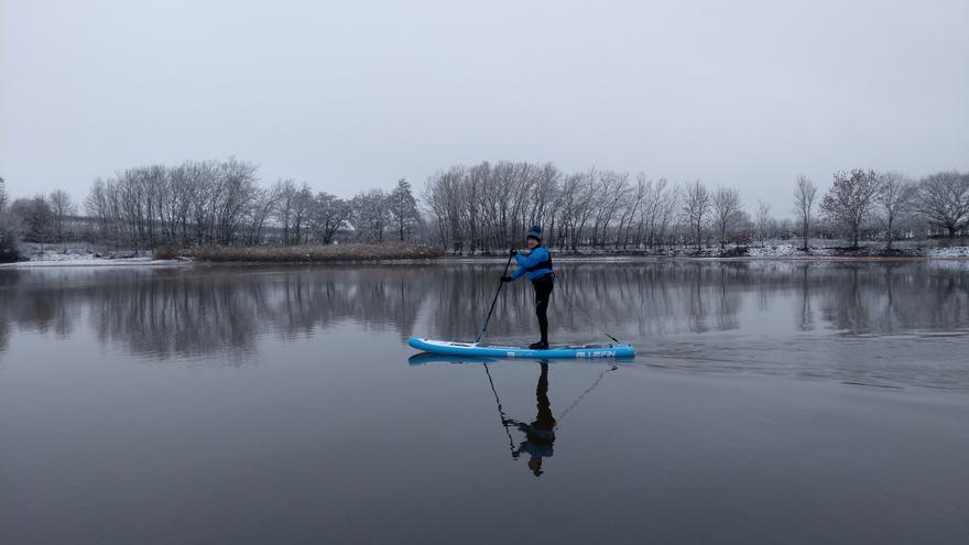 paddleboarding in the cold