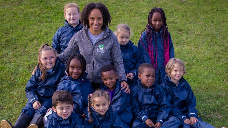 TV presenter Gemma Hunt with school children